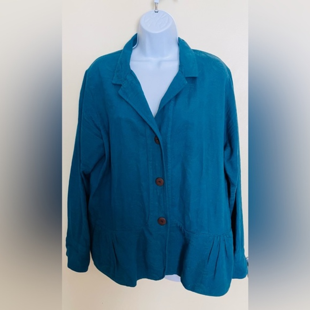 Teal Paisley Cotton Women's Granola Girl Blazer Hand Crafted Guatemala- Small